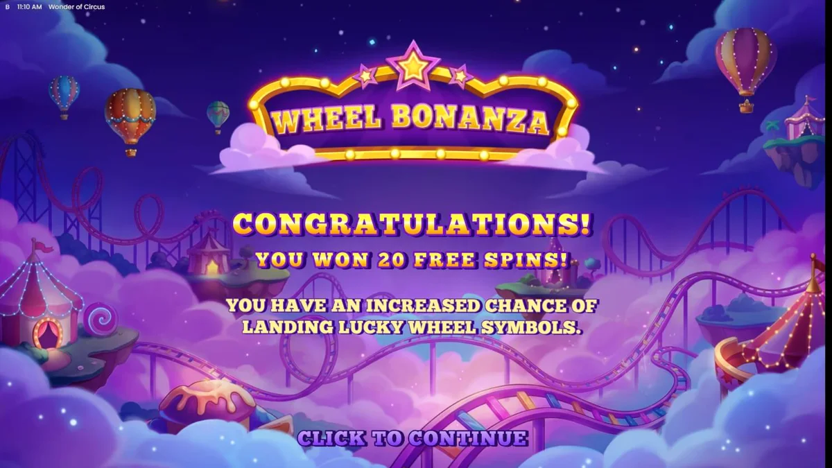 Interface vibrante e colorida do slot Wonder of Circus com elementos de circo neon.